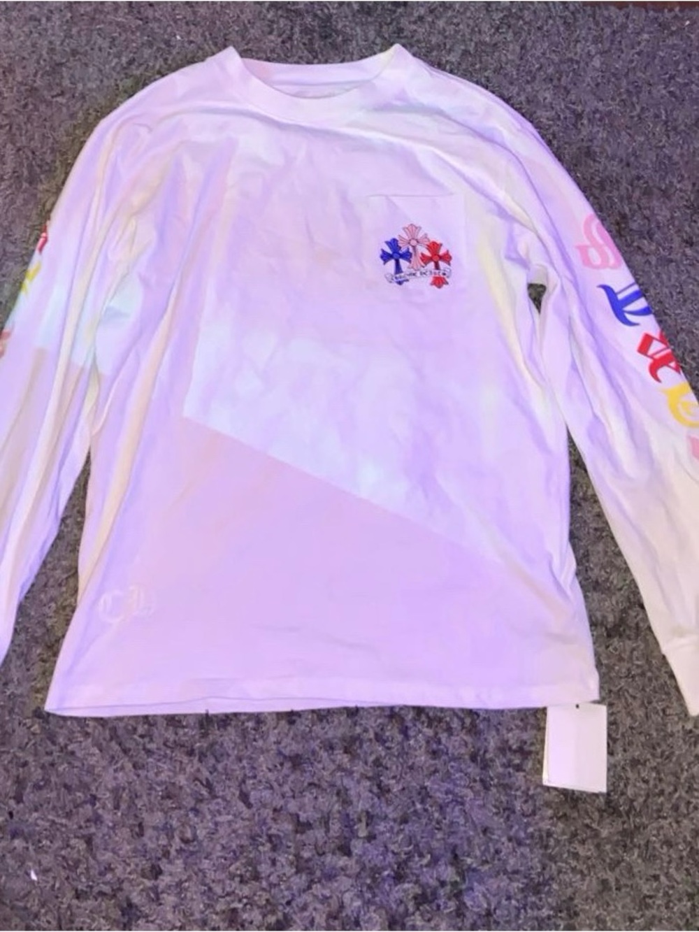Chrome Hearts Kids White Long-Sleeve Tee with Multicolor Sleeve Graphics